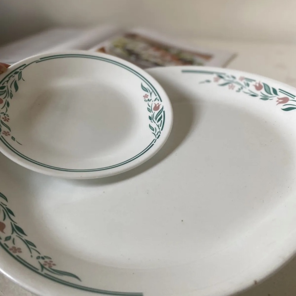 2 Pcs Set Corelle corning Blueberries OVAL SERVING PLATTER & Mini Salad Plates
